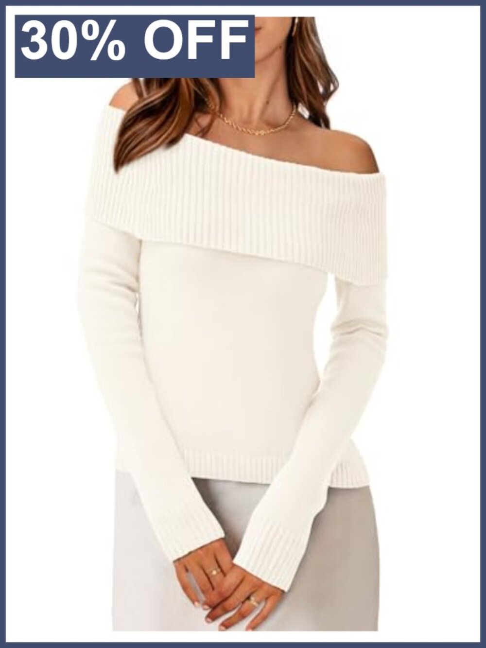 Off the Shoulder Knit Sweater Long Sleeve Pullover Fitted Date Night Top